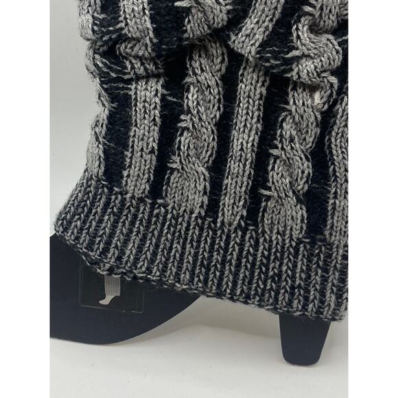 MEMOI Women's Black-Gray Striped Cable Knit Pull-On Leg Warmers SZ OS - Picture 6 of 8